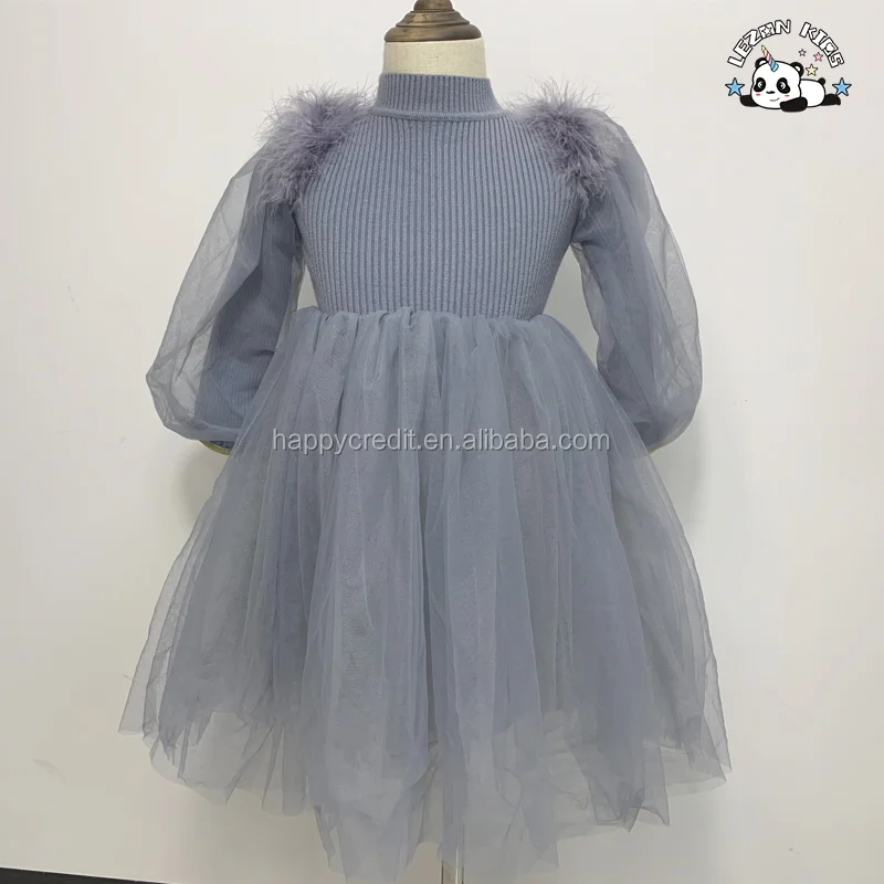 LEZONKIDS - Fashion Girls Long Sleeve Winter Sweater Dress Sweater Kids Dress Winter Feather Mesh Dress for 2-14 Years